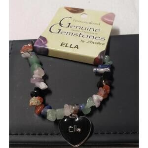 Personalized Genuine Semi-Precious Gemstone Bracelet with Heart Charm - "Ella"